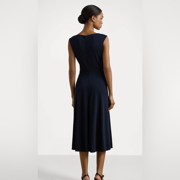 Lauren Ralph Lauren navy blue twist-front jersey midi dress. NWT Size 14 - Picture 2 of 9